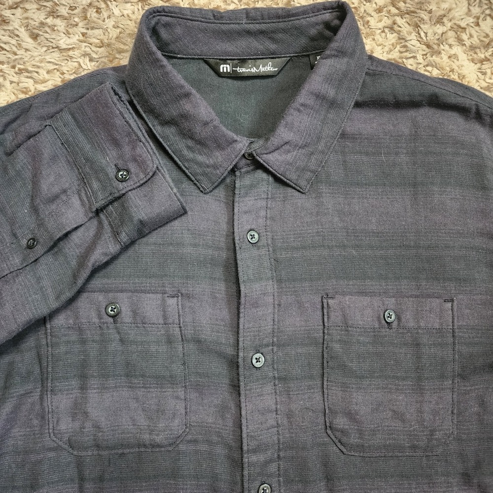 Travis Mathew Black Faint Striped Men Sz XL Long Sleeve Button Up Shirt